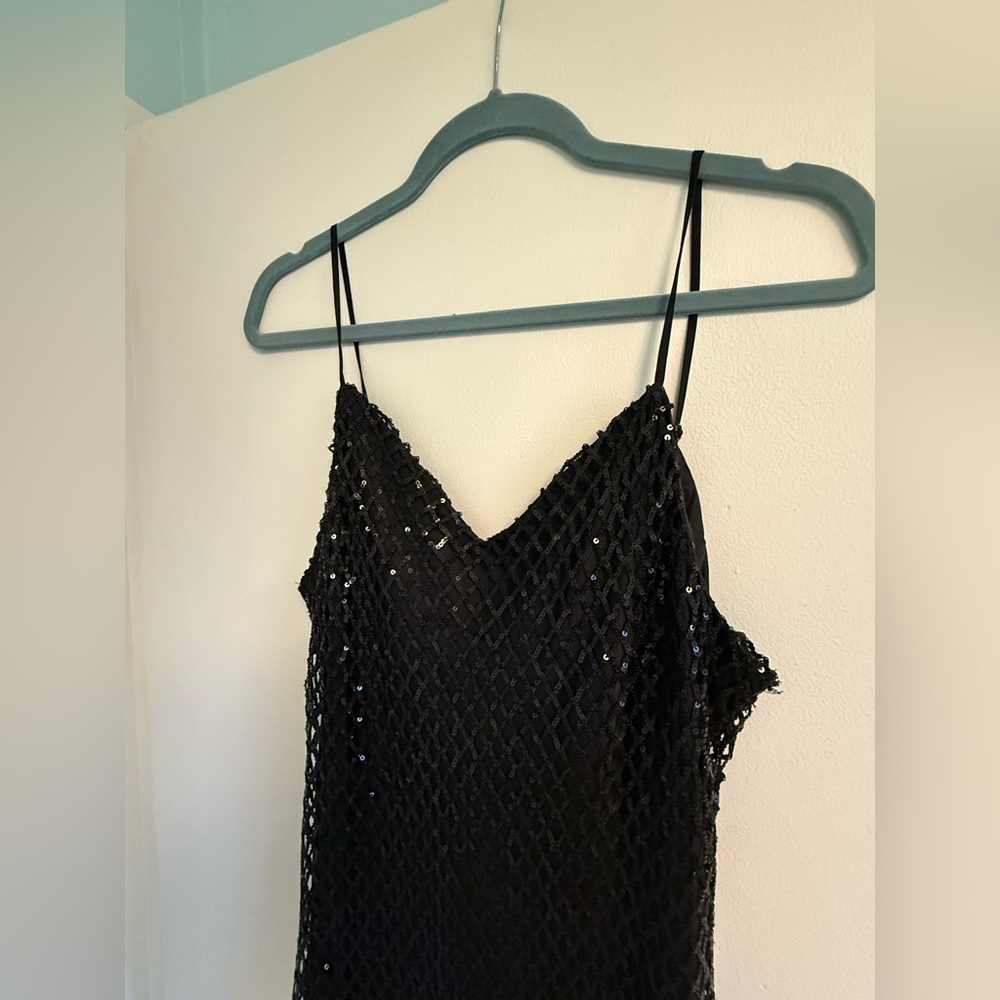 All Saints CHANTELLE SEQUIN MIDI SLIP DRESS size 10 black NWT - Picture 10 of 15